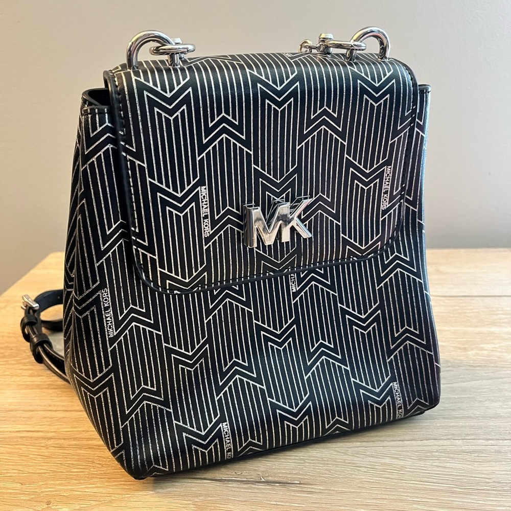 Michael Kors Black and Silver Patterned Small Backpack
